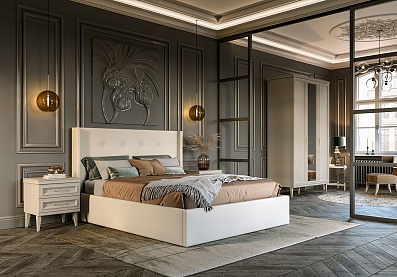 Спальня Орландо 3, тип кровати Мягкие, цвет Ярко-серый